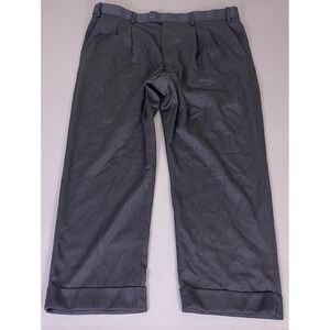 GS Mens Pleated Dress Pants Trousers Mens 42x28 Charcoal Gray Cuffed Hem Stretch